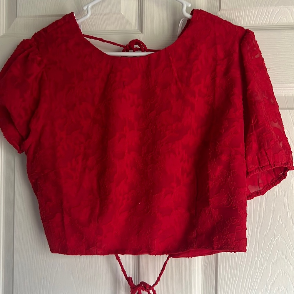 Red lace textured crop top